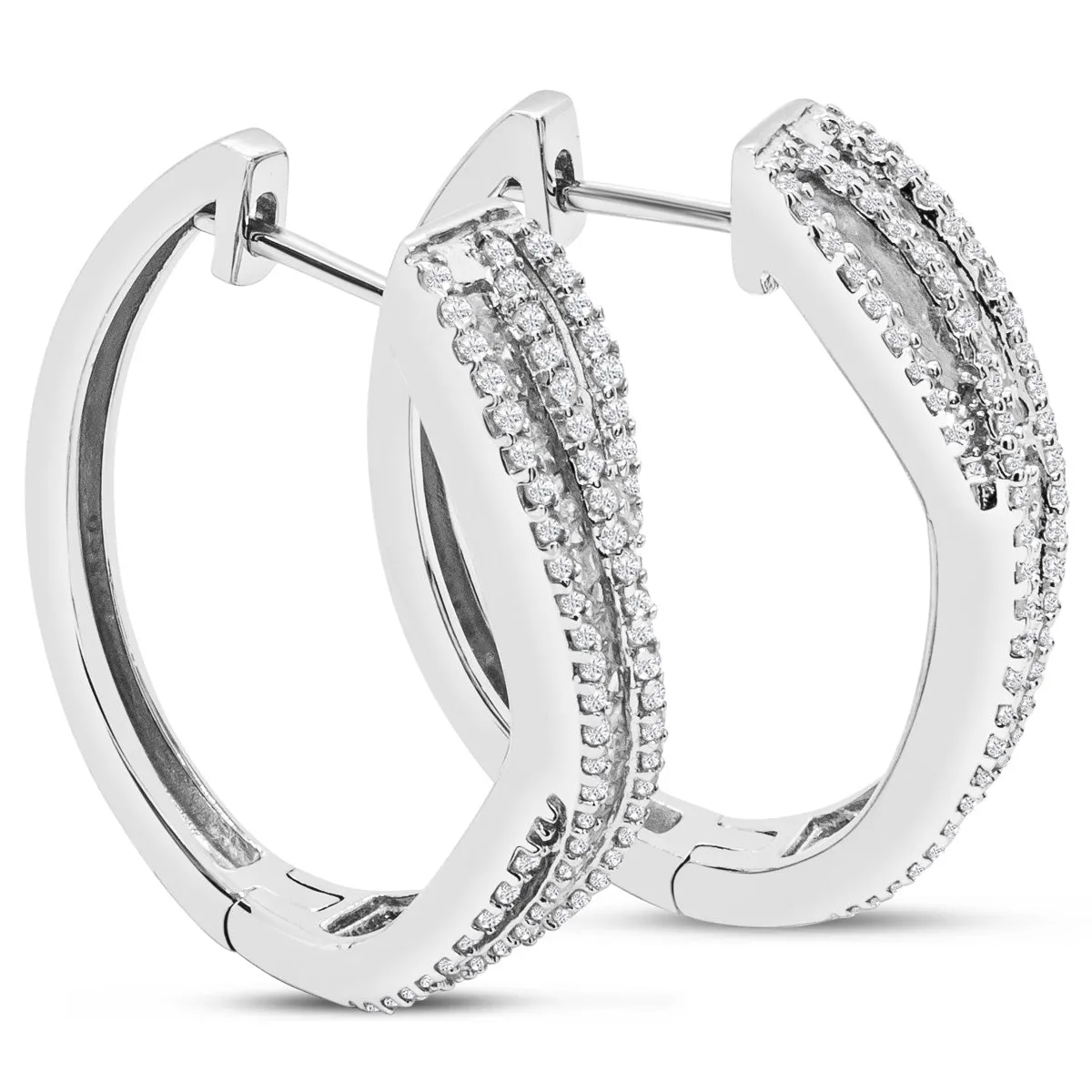 1 Carat Baguette and Round Colorless Diamond Swirl Hoop Earrings In Sterling Silver