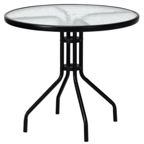 32 Inch Outdoor Patio Round Tempered Glass Top Table with Umbrella Hole