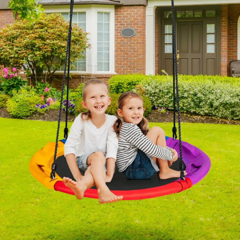 40 inch Saucer Tree Outdoor Round Platform Swing with Pillow and Handle-Multicolor