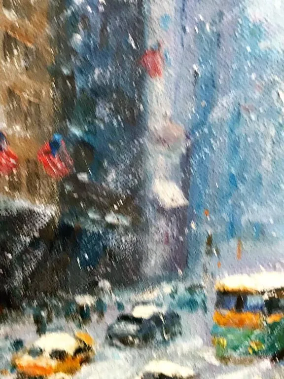 American Oil Painting New York City Winter Scene after Guy Wiggins