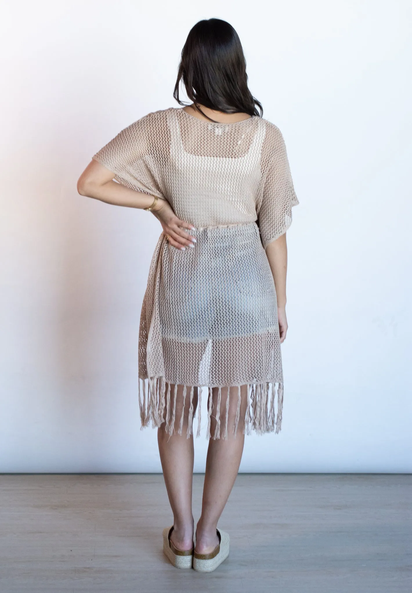 Away on Vacay Taupe Crochet Swim Cover Up