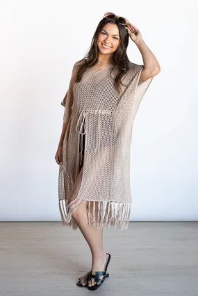 Away on Vacay Taupe Crochet Swim Cover Up