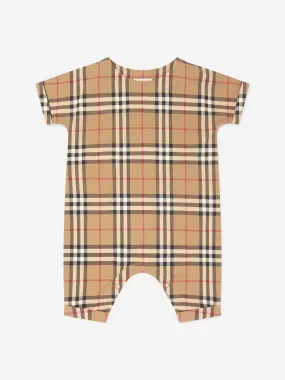 Baby Archive Check Lennox Romper in Beige