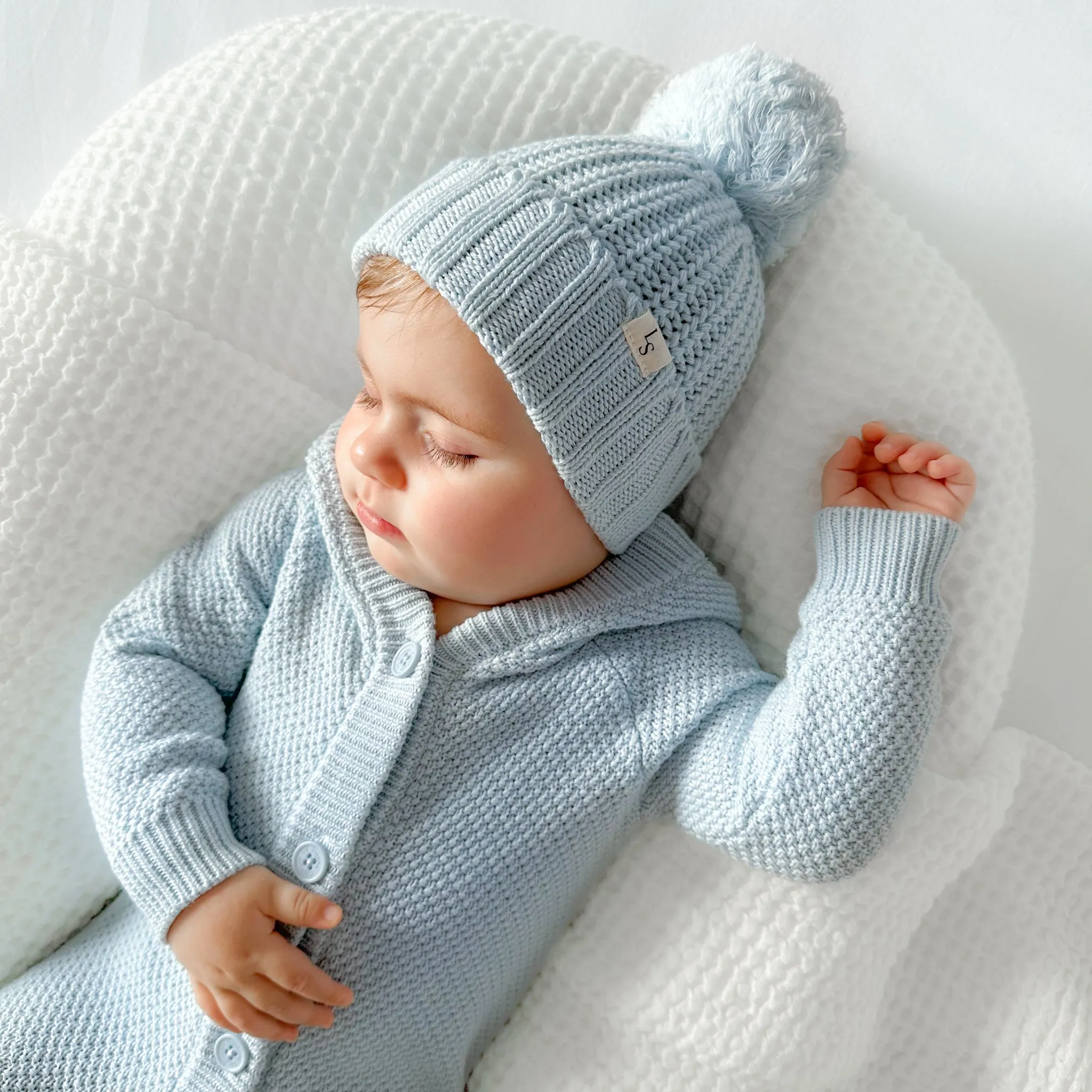 Bear Knitted Romper - Sky Blue