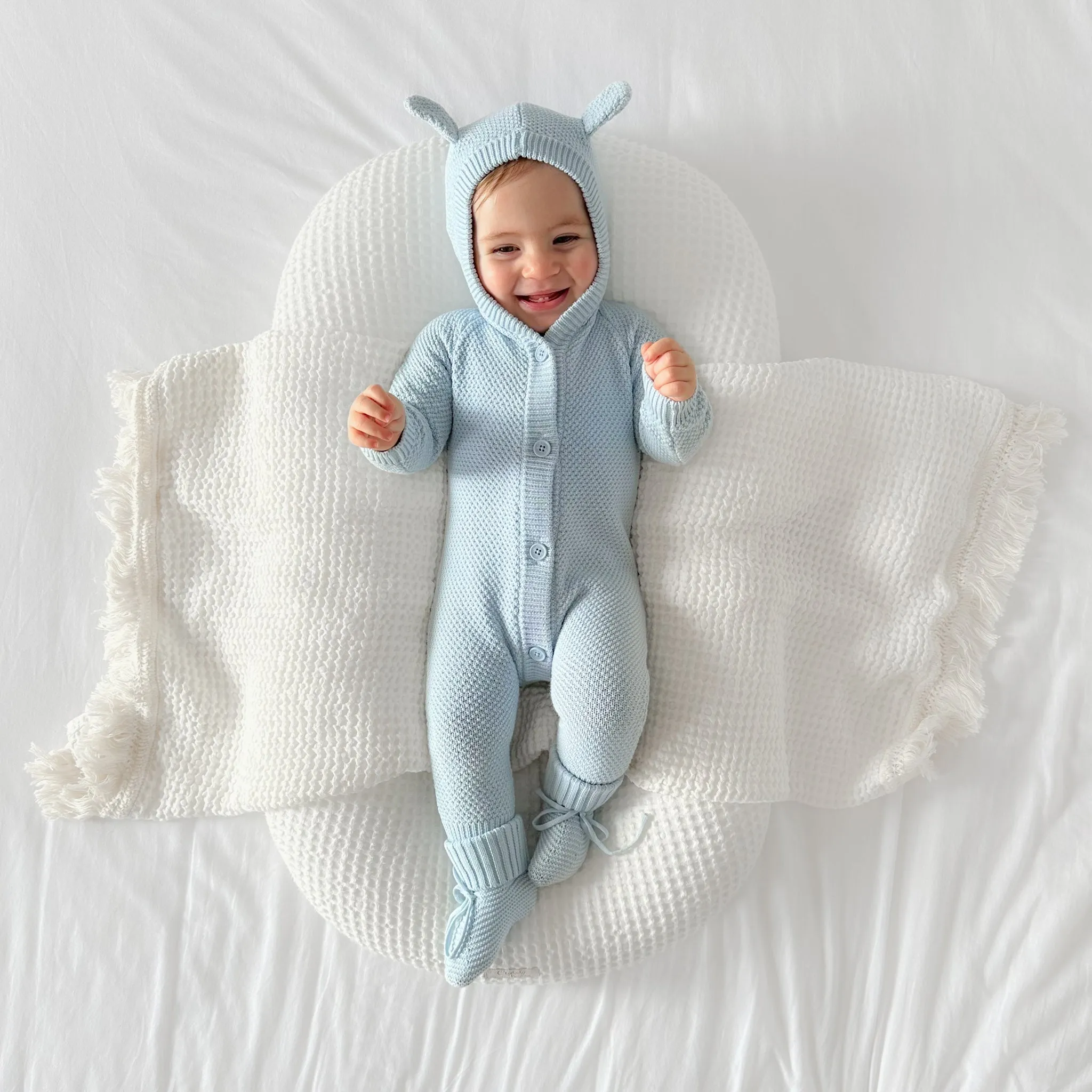 Bear Knitted Romper - Sky Blue