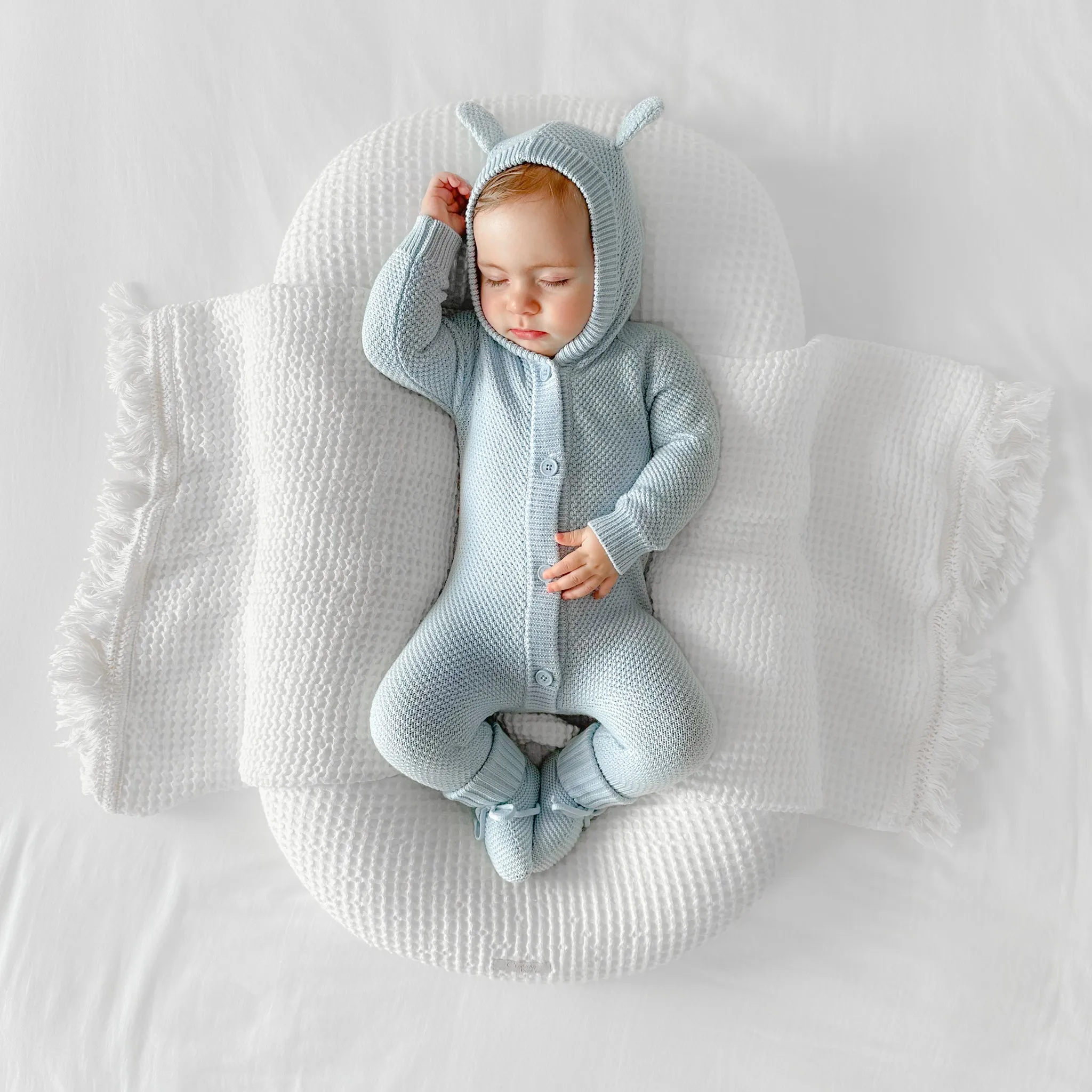 Bear Knitted Romper - Sky Blue