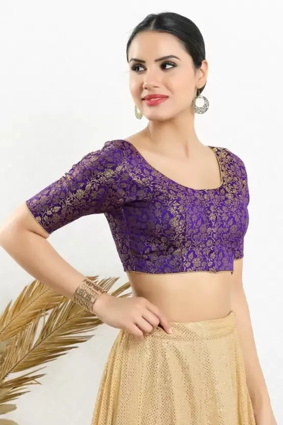 Beautiful Violet Colored Jacquard Printed Blouse For Women