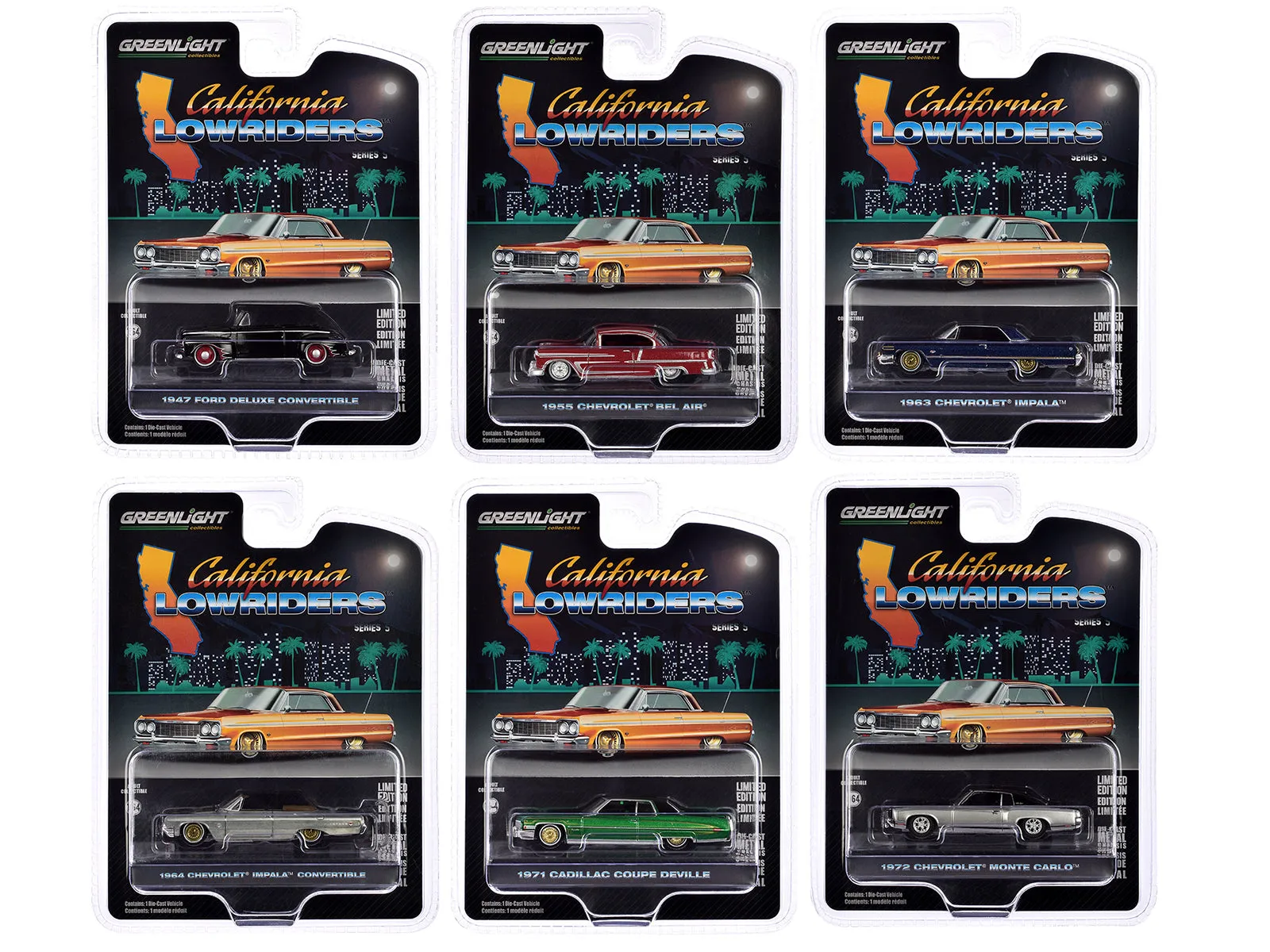 California Lowriders Set of 6 pieces Series 5 1/64 Diecast Model Cars by Greenlight