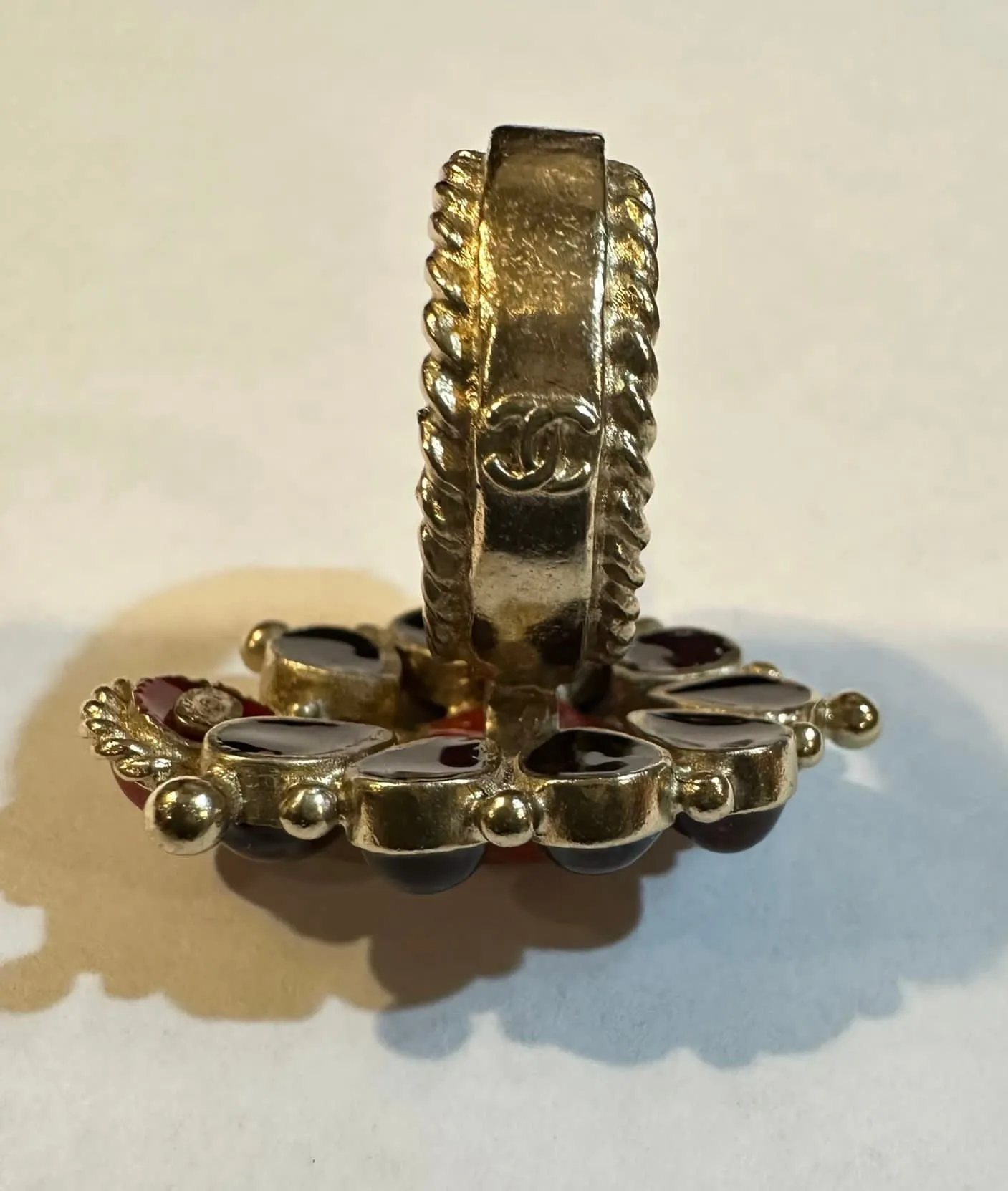 Chanel 14A 2014 Paris Dallas Cocktail Ring with Red Stones Size 6 1/4