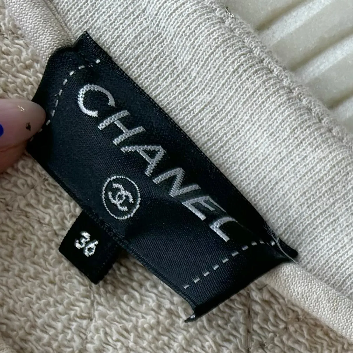 CHANEL BEIGE CAMELLIA EMBROIDERED SWEATSHIRT