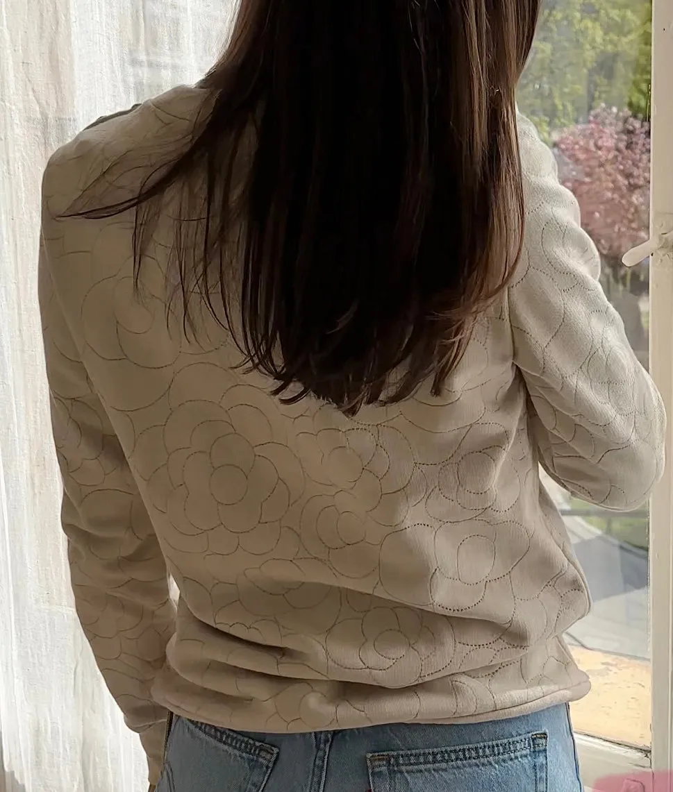 CHANEL BEIGE CAMELLIA EMBROIDERED SWEATSHIRT