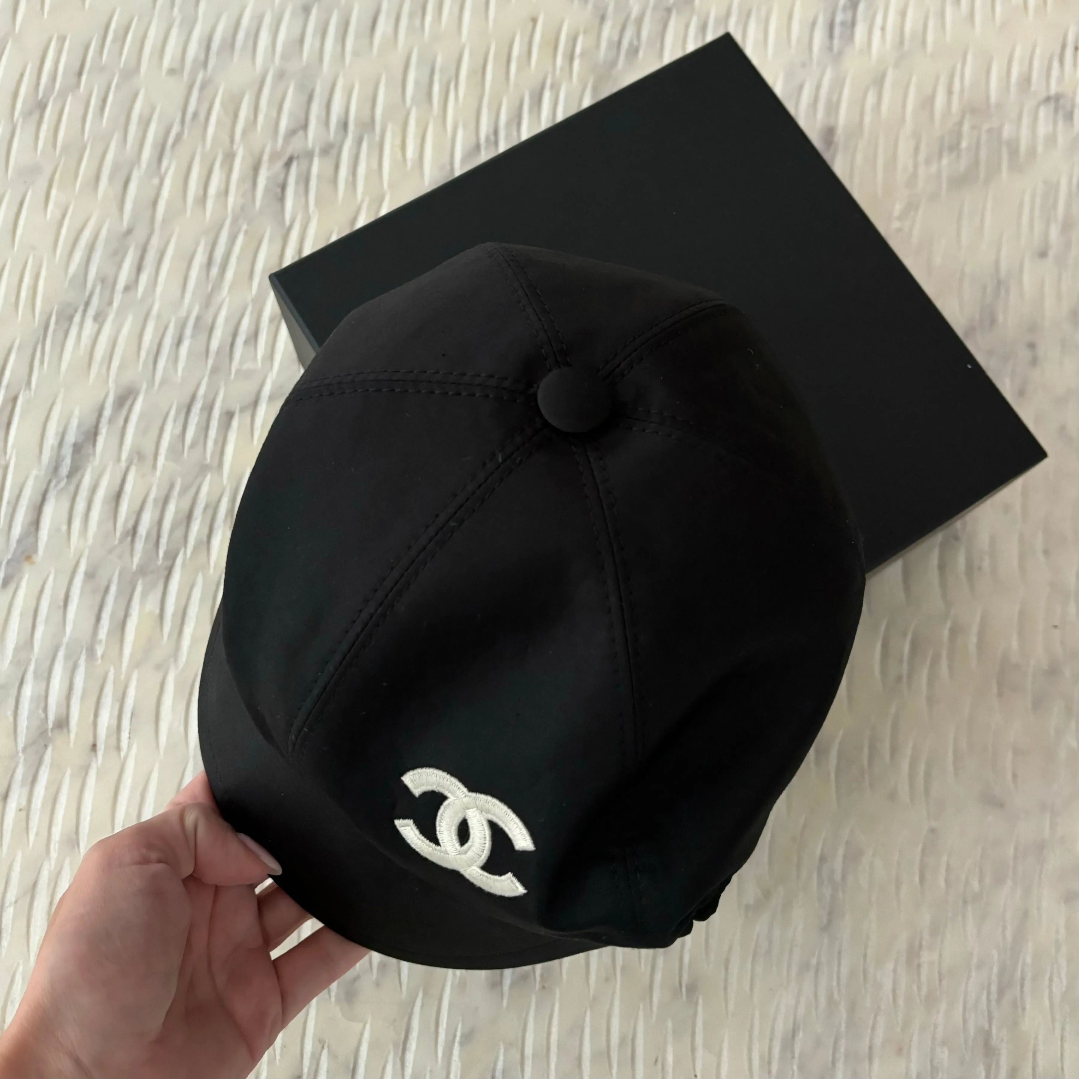 CHANEL Cotton CC Cap Hat Black