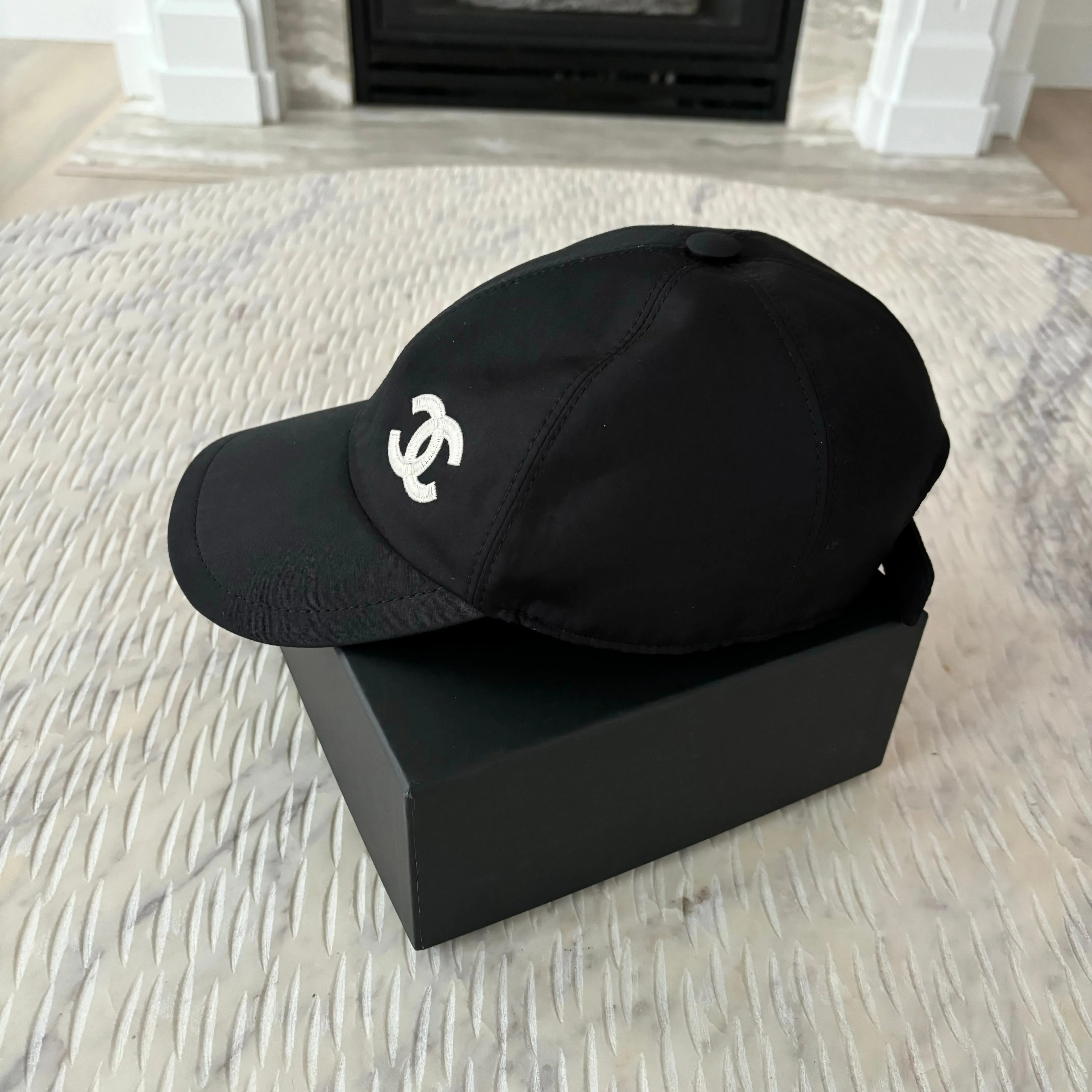 CHANEL Cotton CC Cap Hat Black