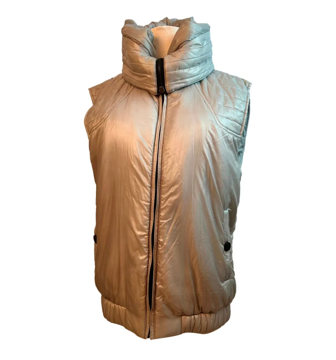 Chanel Silver Grey Zip Up Hooded Puffer Vest FR 42