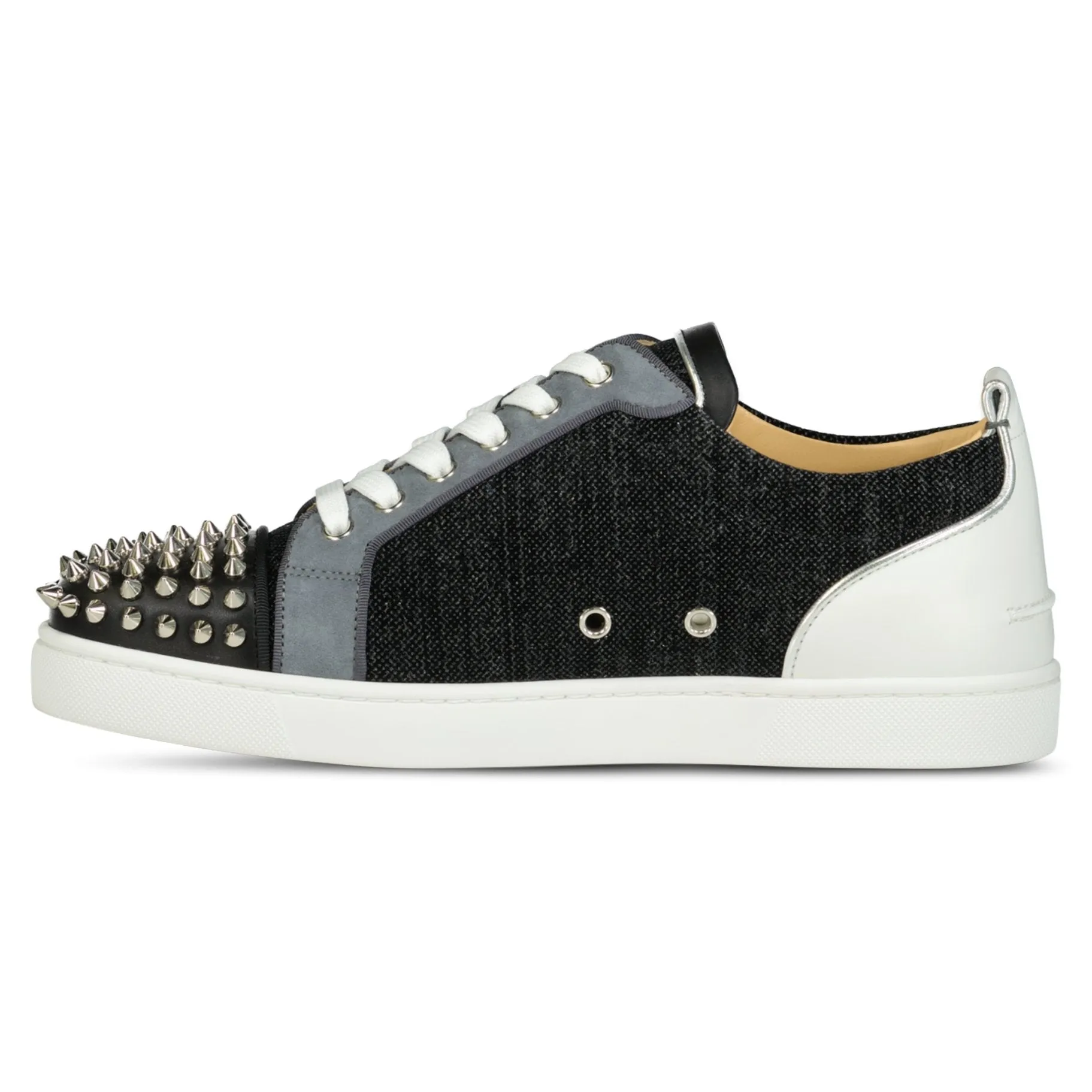 CHRISTIAN LOUBOUTIN LOUIS JUNIOR SPIKES ORLATO SNEAKERS GREY & BLACK