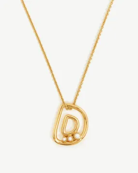 Chubby Pearl Initial Pendant Necklace  - Initial D | 18ct Gold Plated Vermeil/Pearl