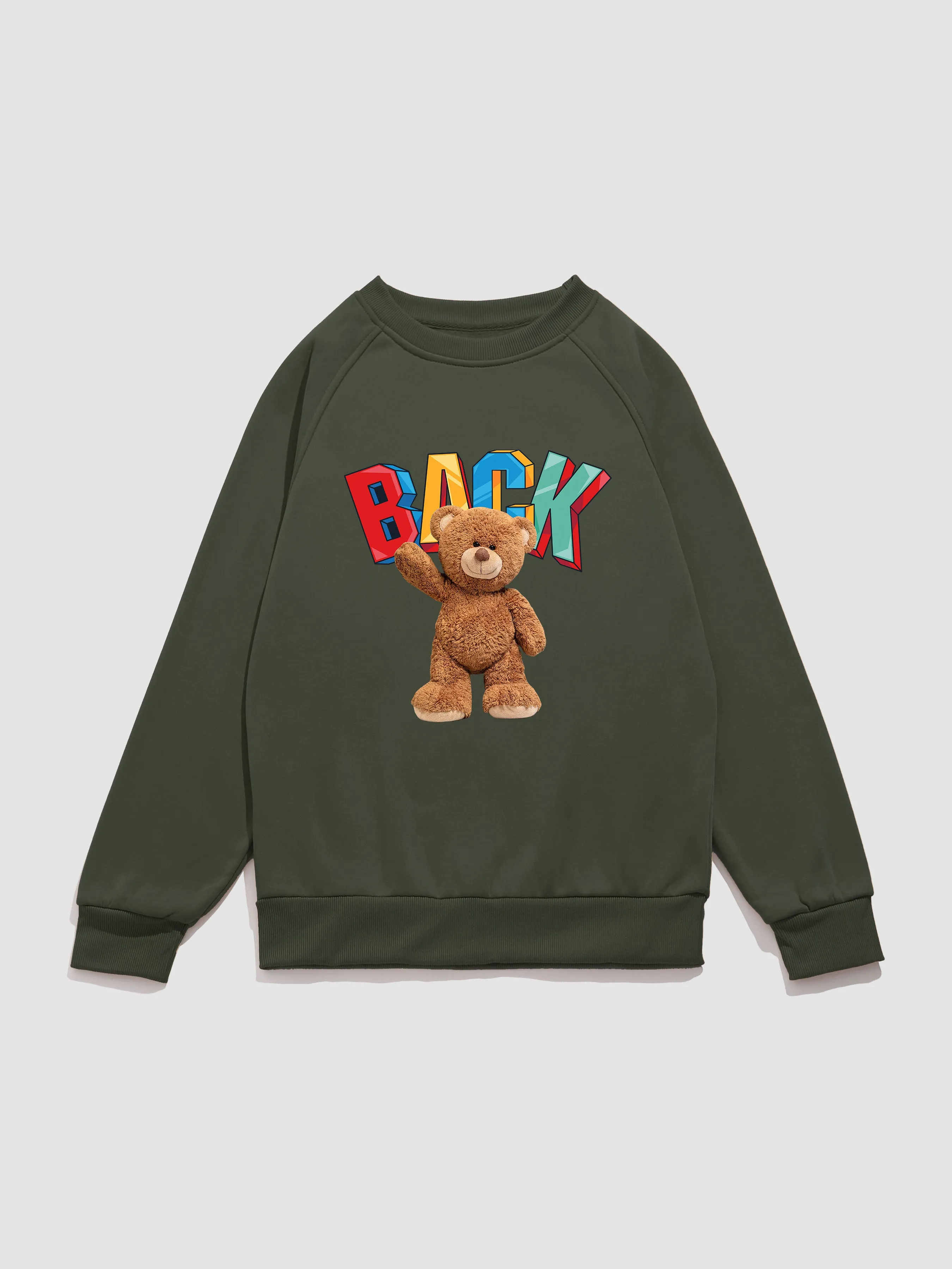 Cute Bear Print Raglan Sleeve Sweatshirt