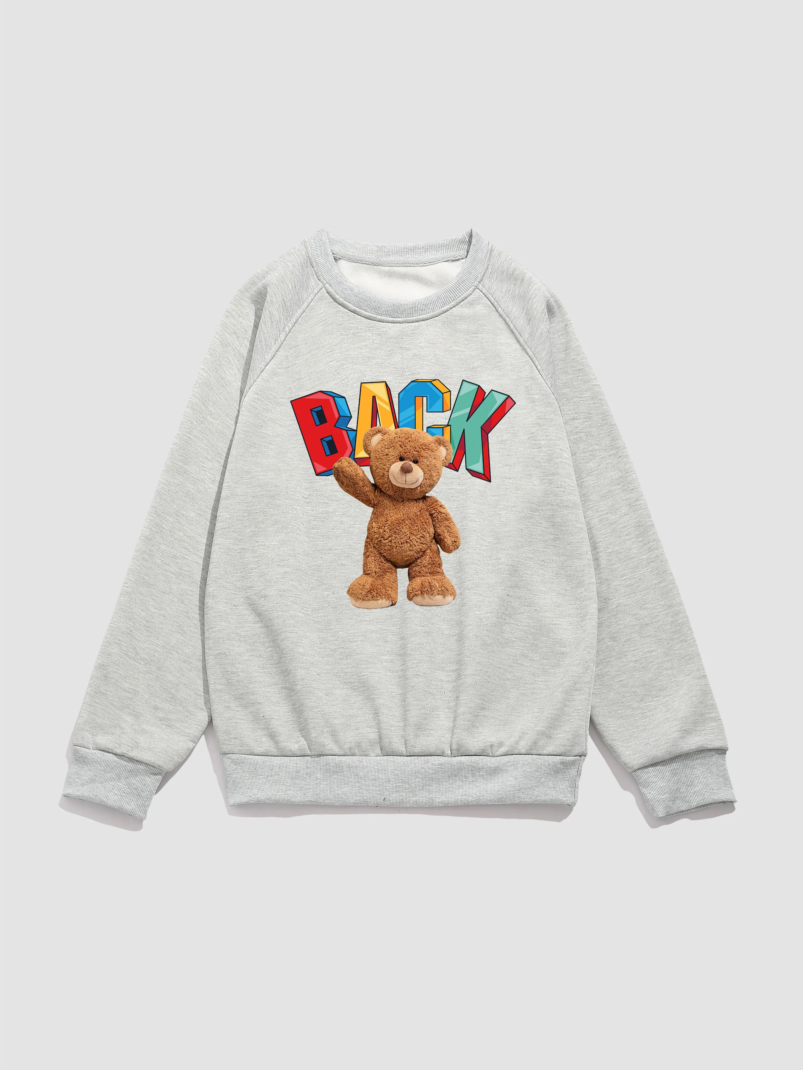 Cute Bear Print Raglan Sleeve Sweatshirt