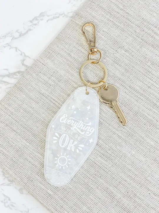 'Everything Will Be Okay' Retro Motel Keychain - White