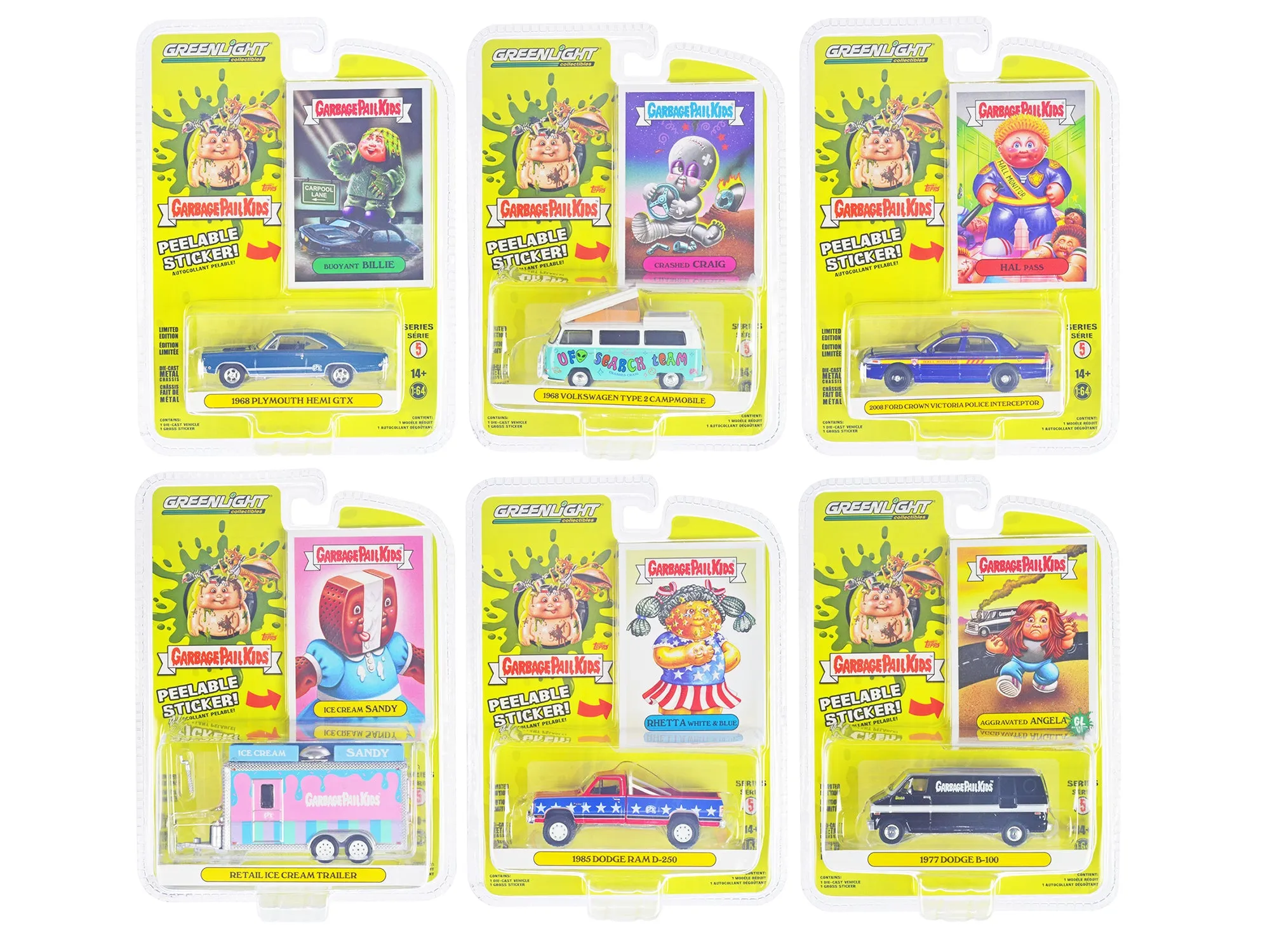 Garbage Pail Kids Set of 6 pieces Series 5 1/64 Diecast Models by Greenlight