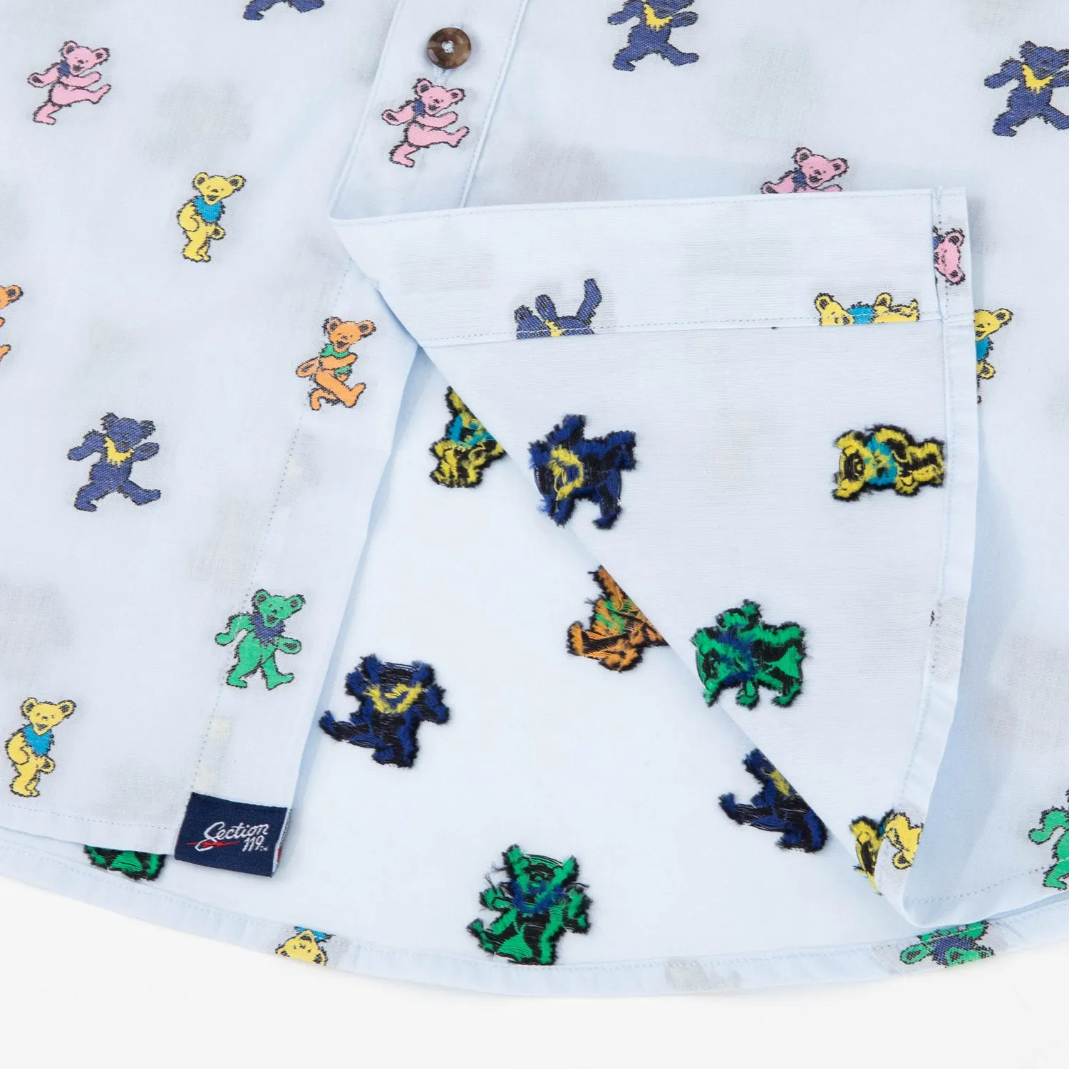 Grateful Dead | 3X - 8X Woven Button Down | Light Blue Dancing Bears