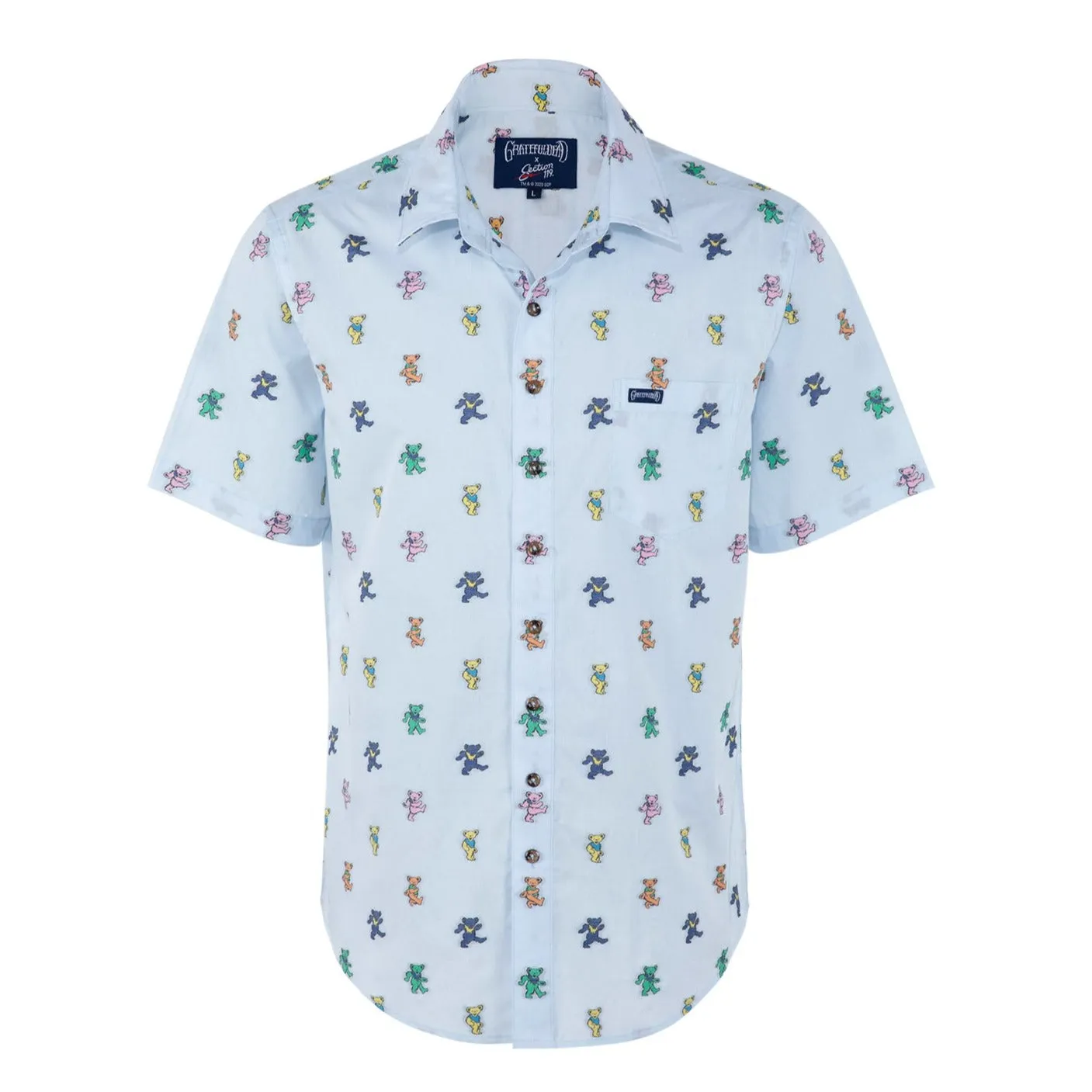 Grateful Dead | 3X - 8X Woven Button Down | Light Blue Dancing Bears