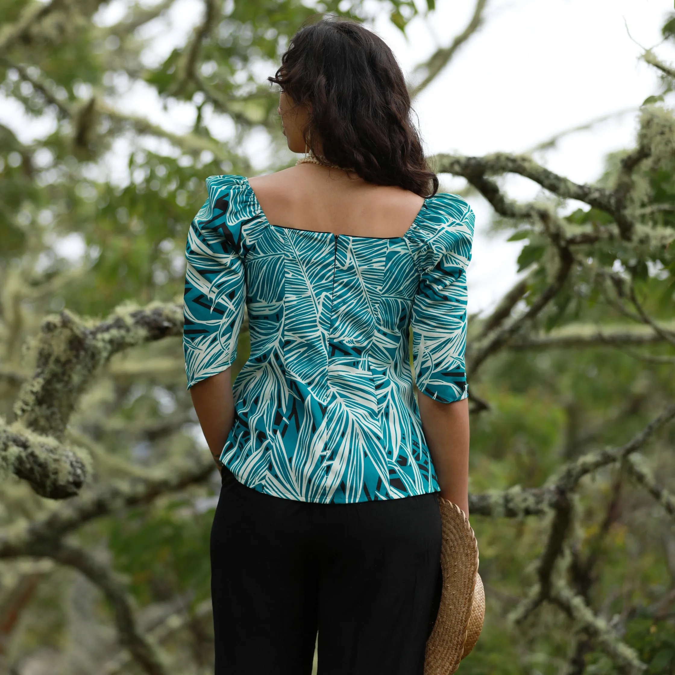 Hawaiian Half  Sleeve Tops | Green Palapalai - 286B