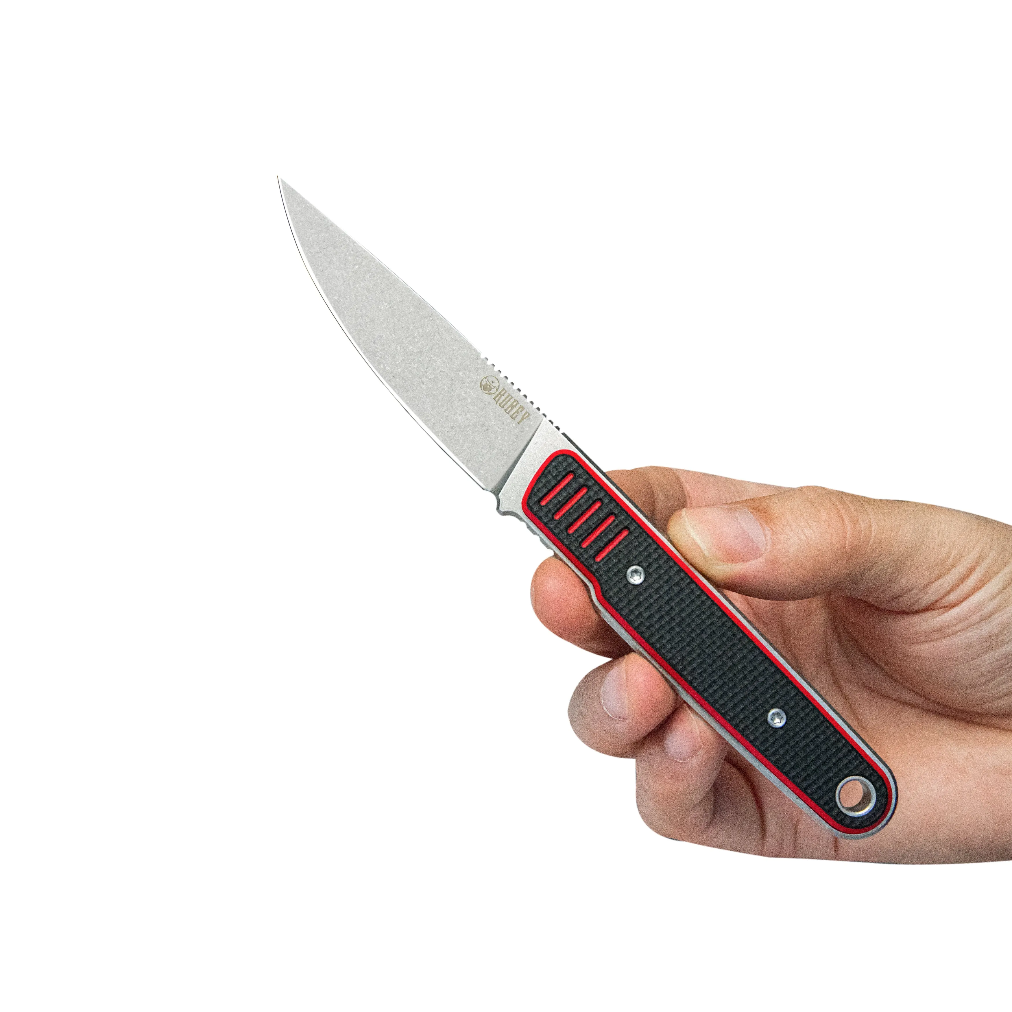 JL Drop Point Fixie Every Day Carry Fixed Blade Knife Red Black G-10 3.11'' Drop Point Beadblast 14C28N KU356D