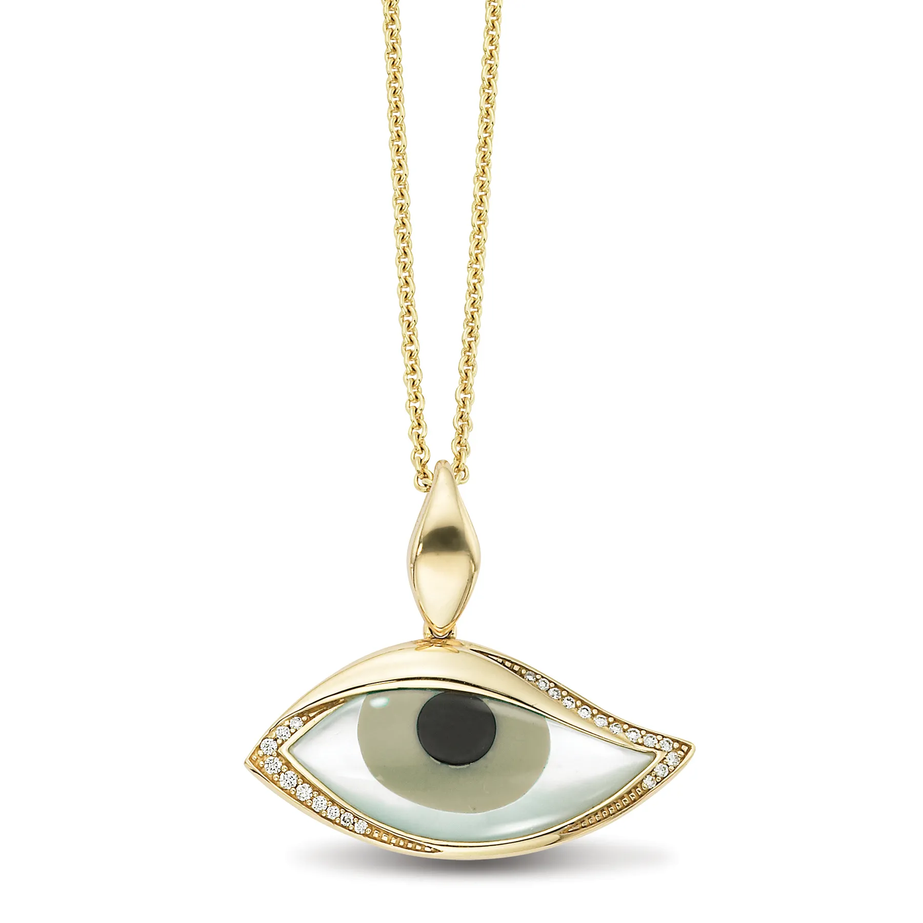 Kabana Kalo Mati 14k Yellow Gold Evil Eye Diamond Pendant with Grey Mother of Pearl Inlay GPCF485OXMZMW