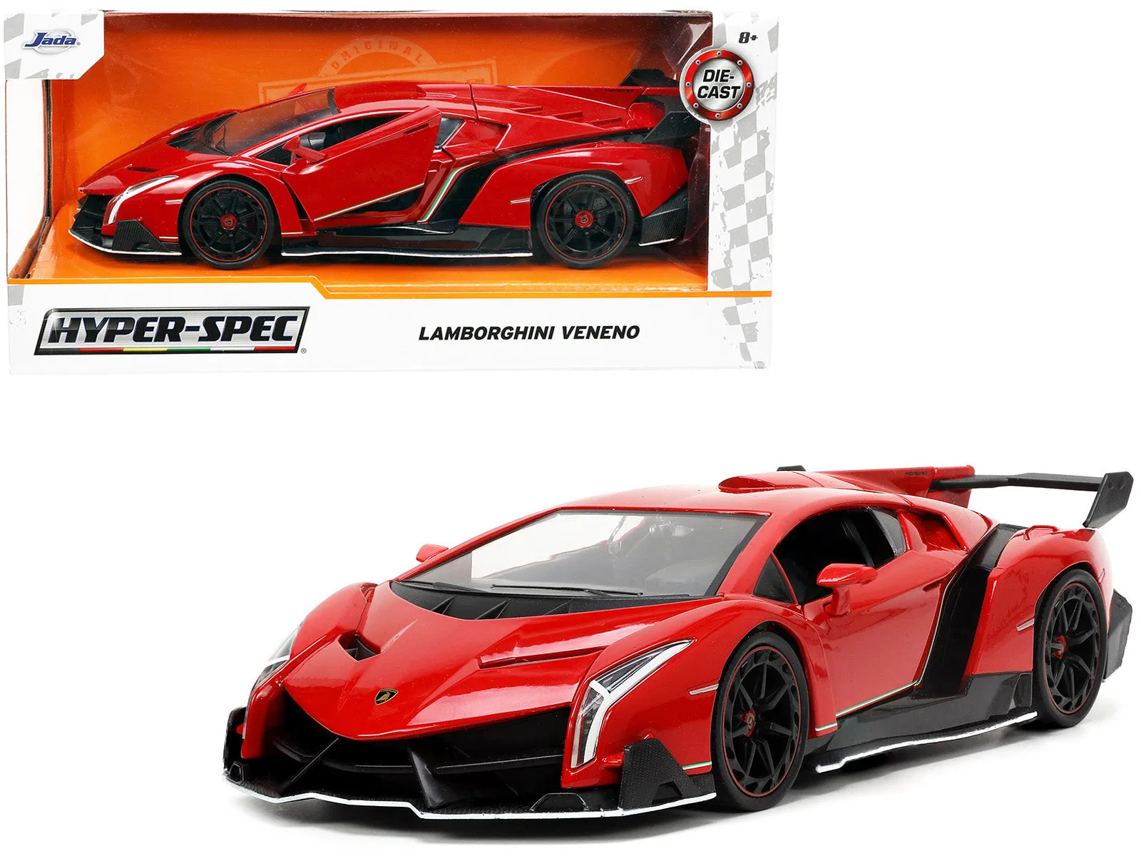 Lamborghini Veneno Red and Black Hyper-Spec Series 1/24 Diecast Model Car by Jada