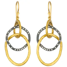 Lika Behar Kelly Triple Dangle Earrings Sterling & 24K Gold with Diamonds