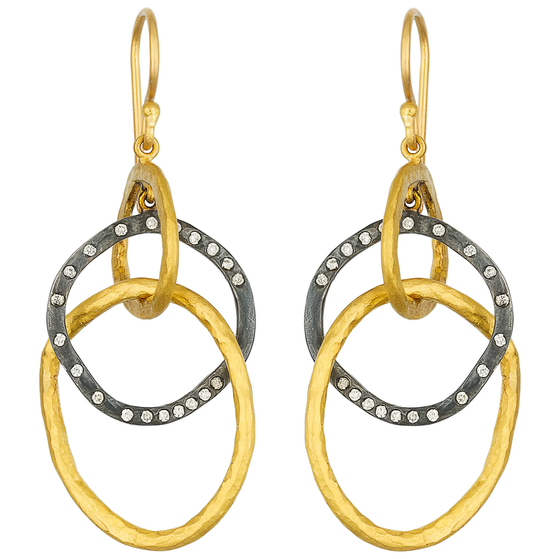 Lika Behar Kelly Triple Dangle Earrings Sterling & 24K Gold with Diamonds