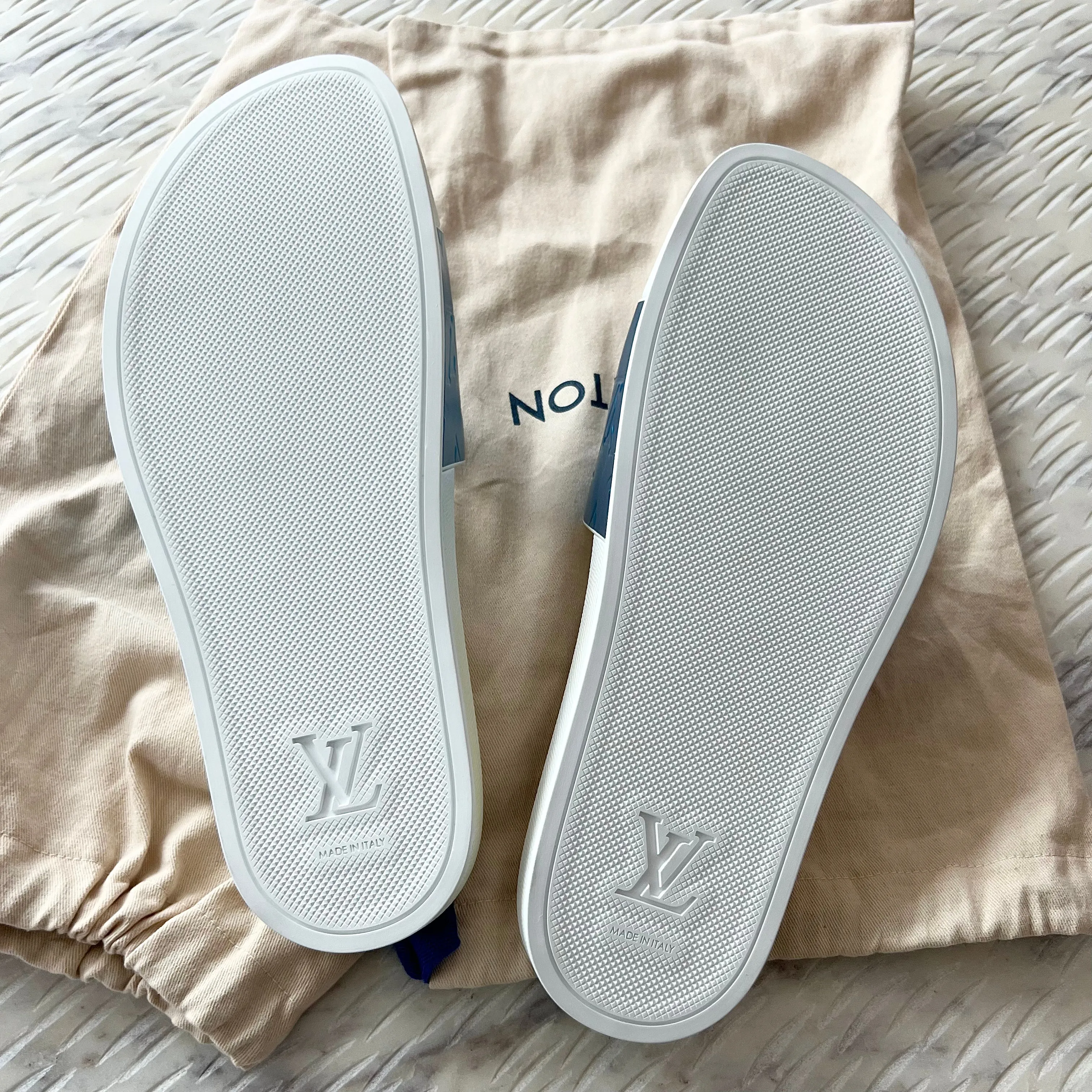 Louis Vuitton Iridescent Rubber Monogram Mens Waterfront Mules