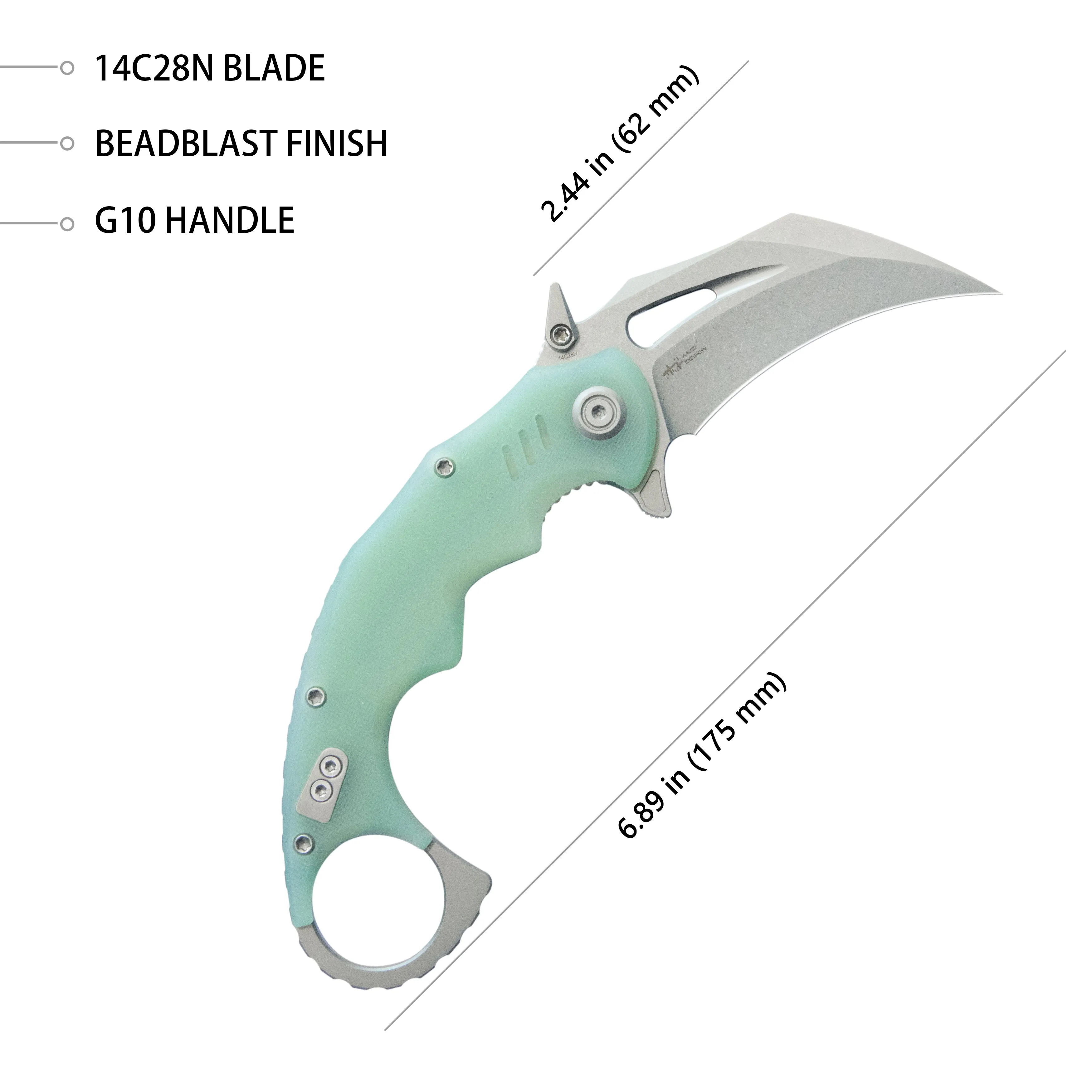 Mini Wrath Karambit Folding Knife Jade G-10 Handle 2.44 Beadblast 14C28N Blade KU262J