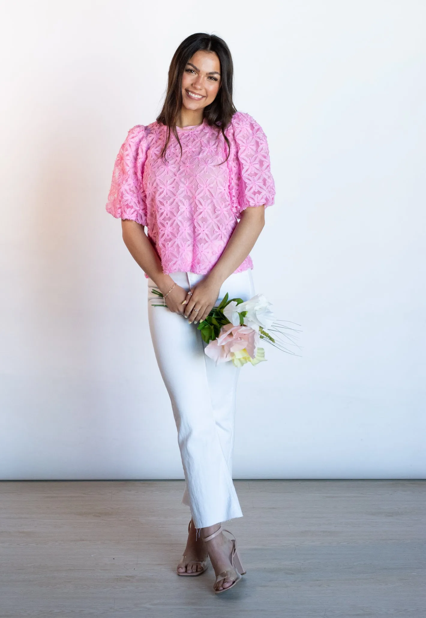 Pleasing to the Eye Pink Floral Lace Top