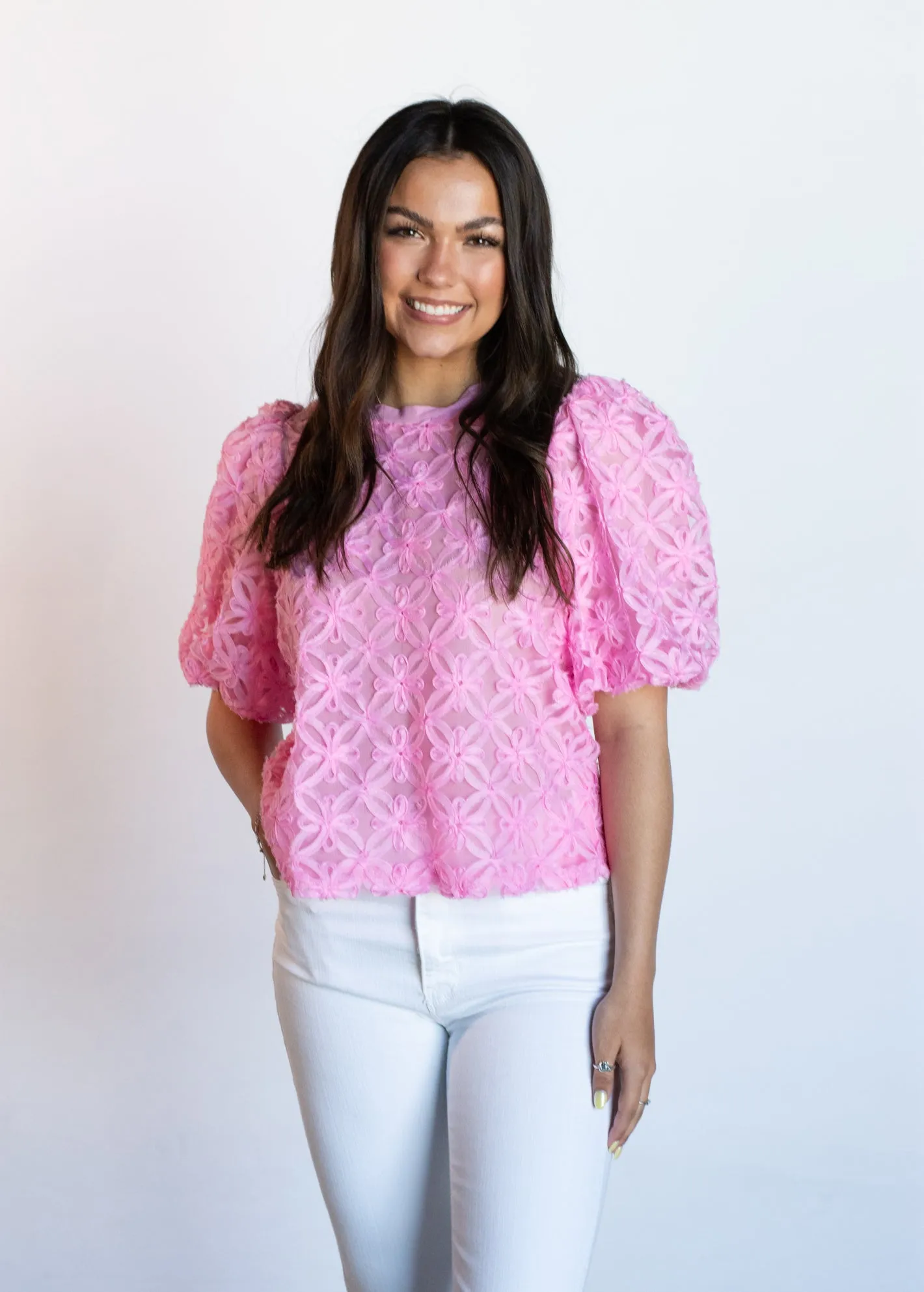 Pleasing to the Eye Pink Floral Lace Top