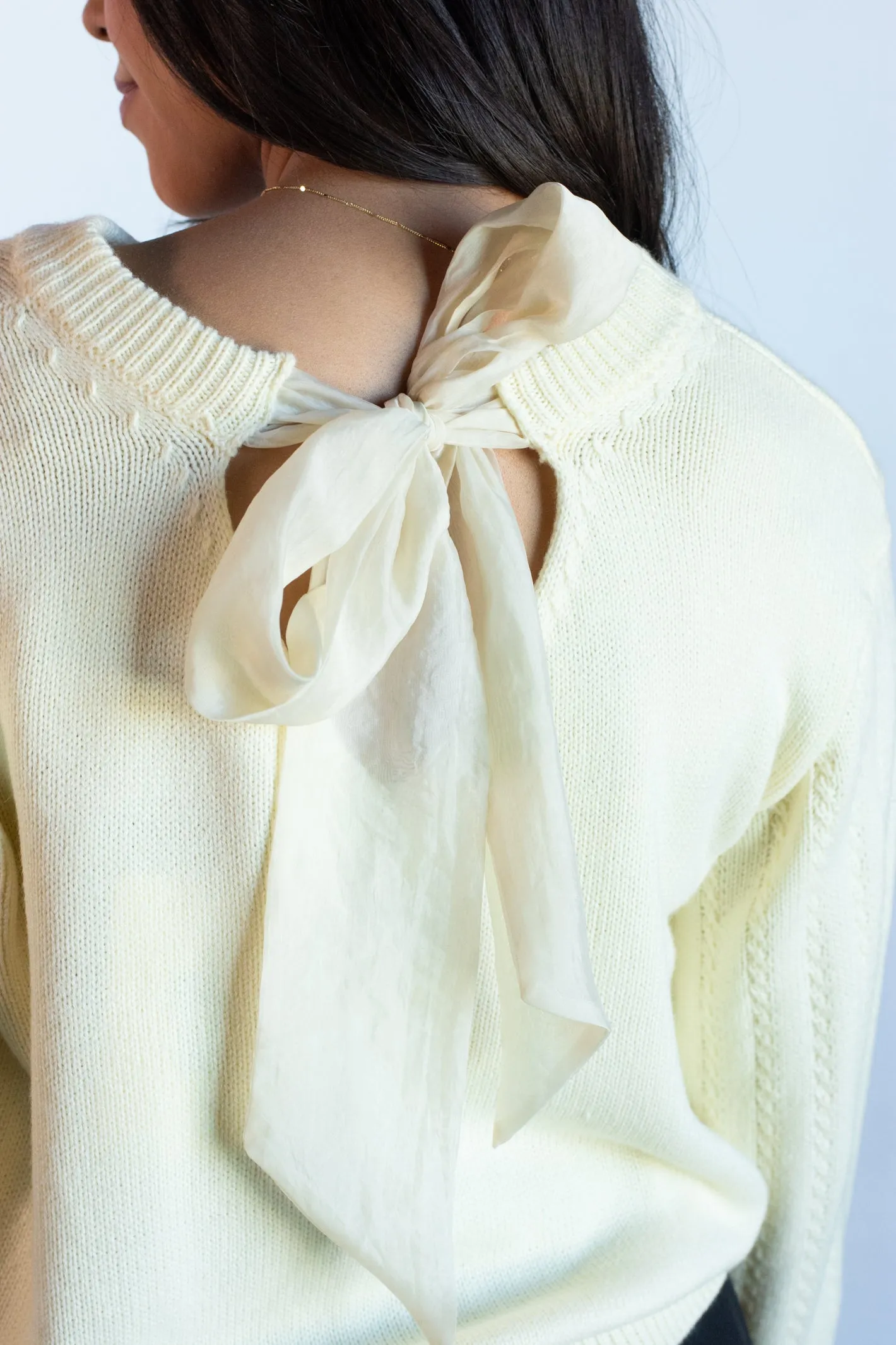 Positive Wishes Cream Sweater with Bow Detail