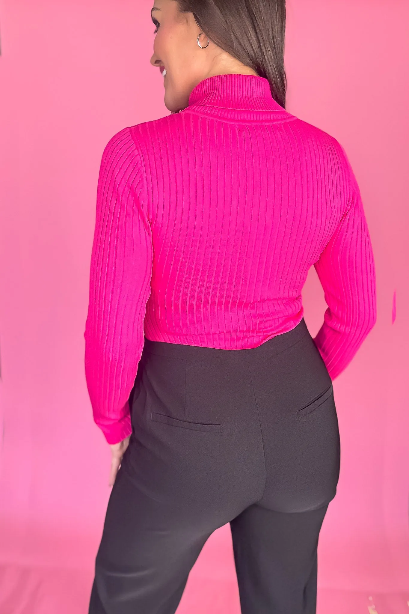 Ribbed Fuchsia Long Sleeve Bodysuit