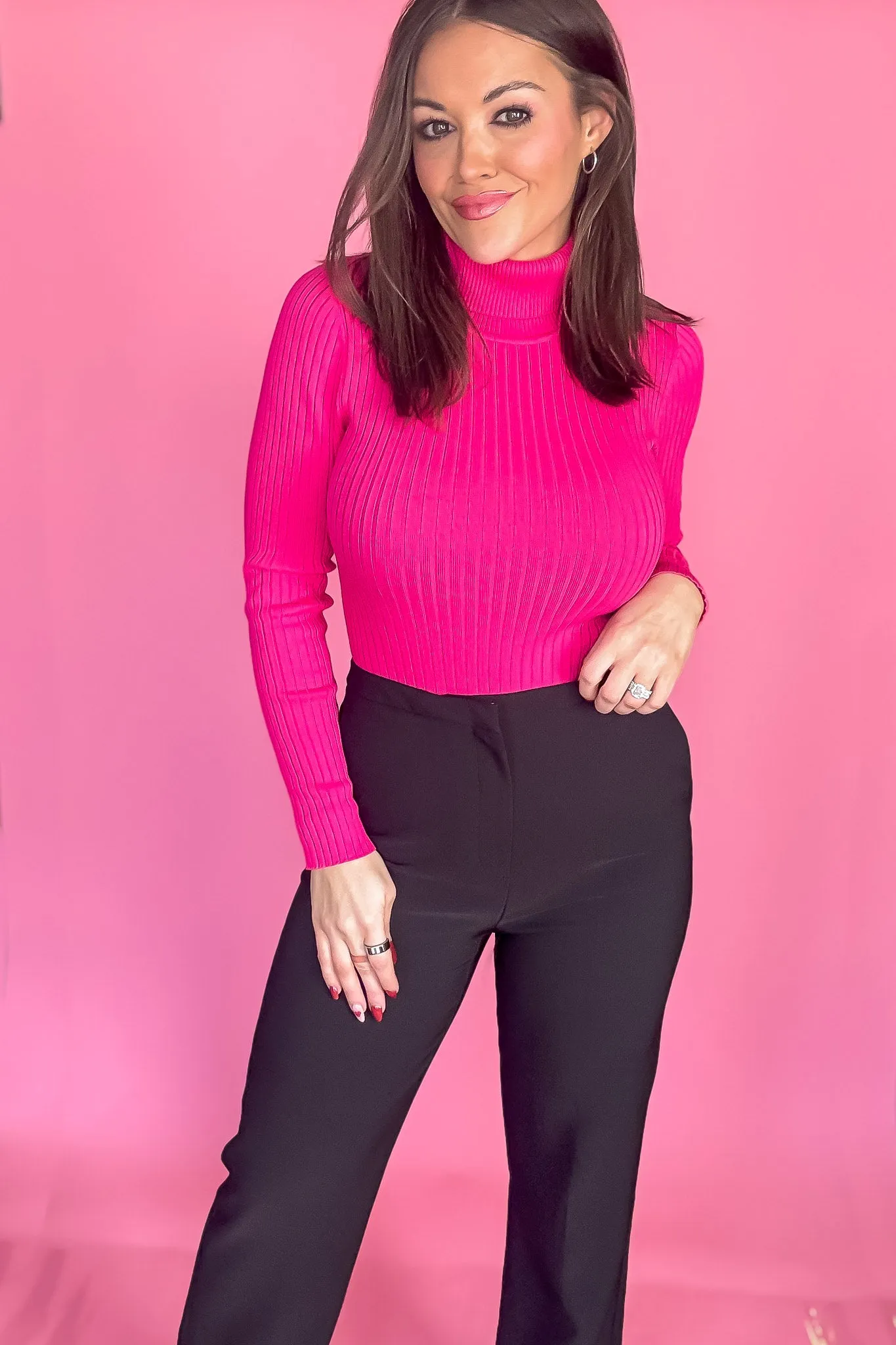 Ribbed Fuchsia Long Sleeve Bodysuit