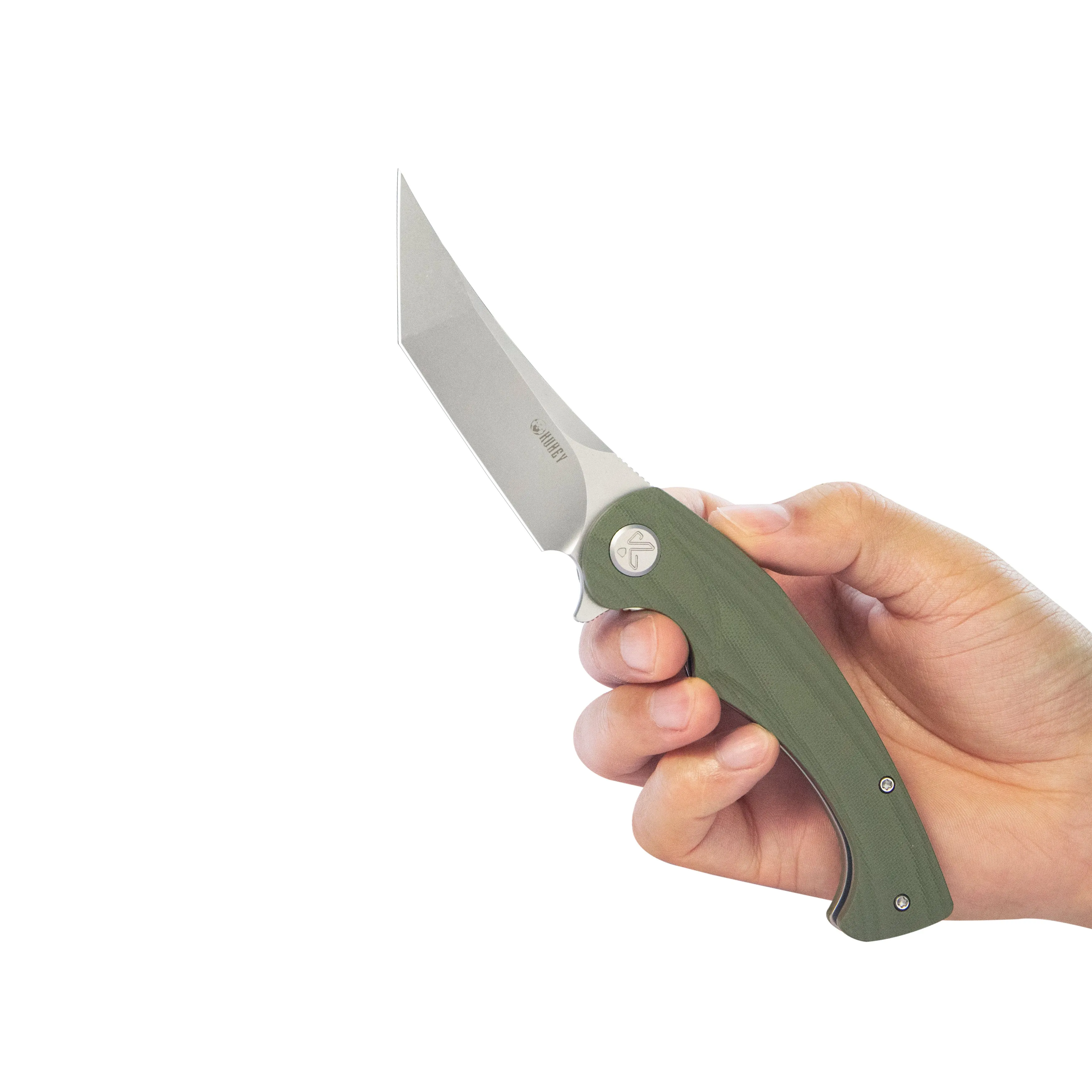 Scimitar Tanto Liner Lock Hunting Folding Knife Green G10 Handle 3.46 Beadblast 14C28N KU175A