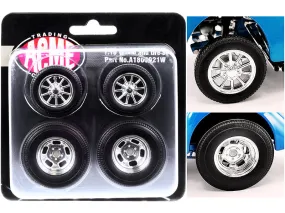 Show Chrome Gasser Wheels and Tires Set of 4 pieces from 1940 Gasser for 1/18 Scale Models by ACME