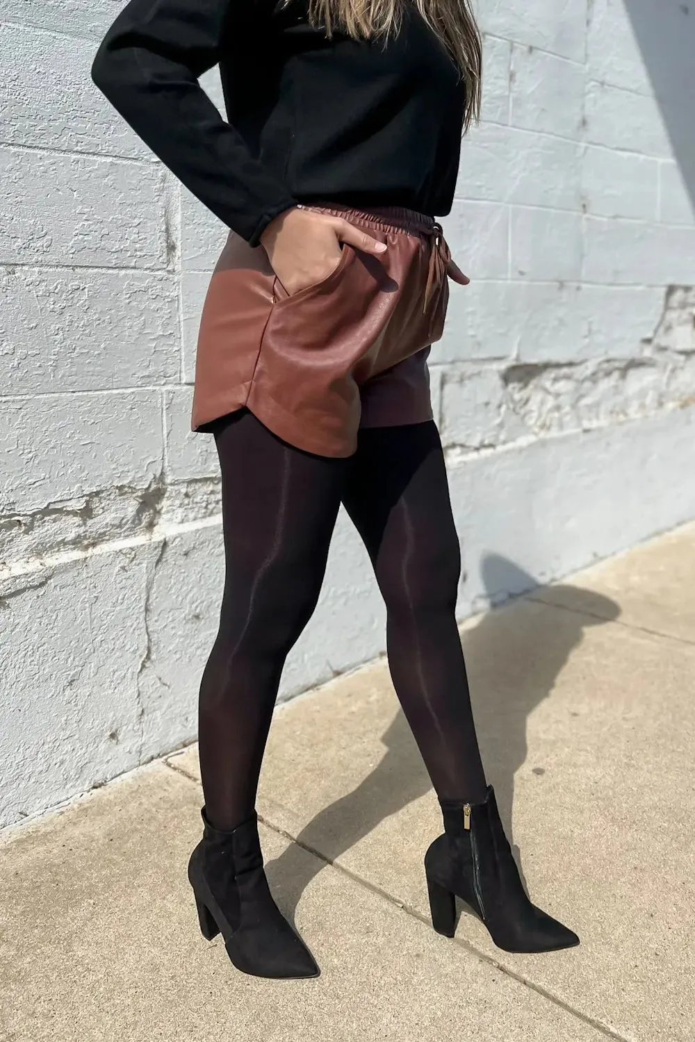 Showing Off Faux Leather Tie Waist Shorts - Final Sale