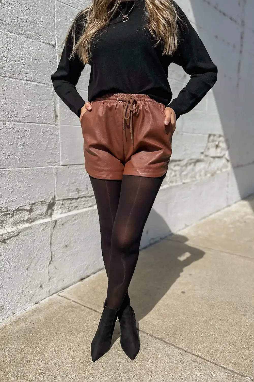 Showing Off Faux Leather Tie Waist Shorts - Final Sale