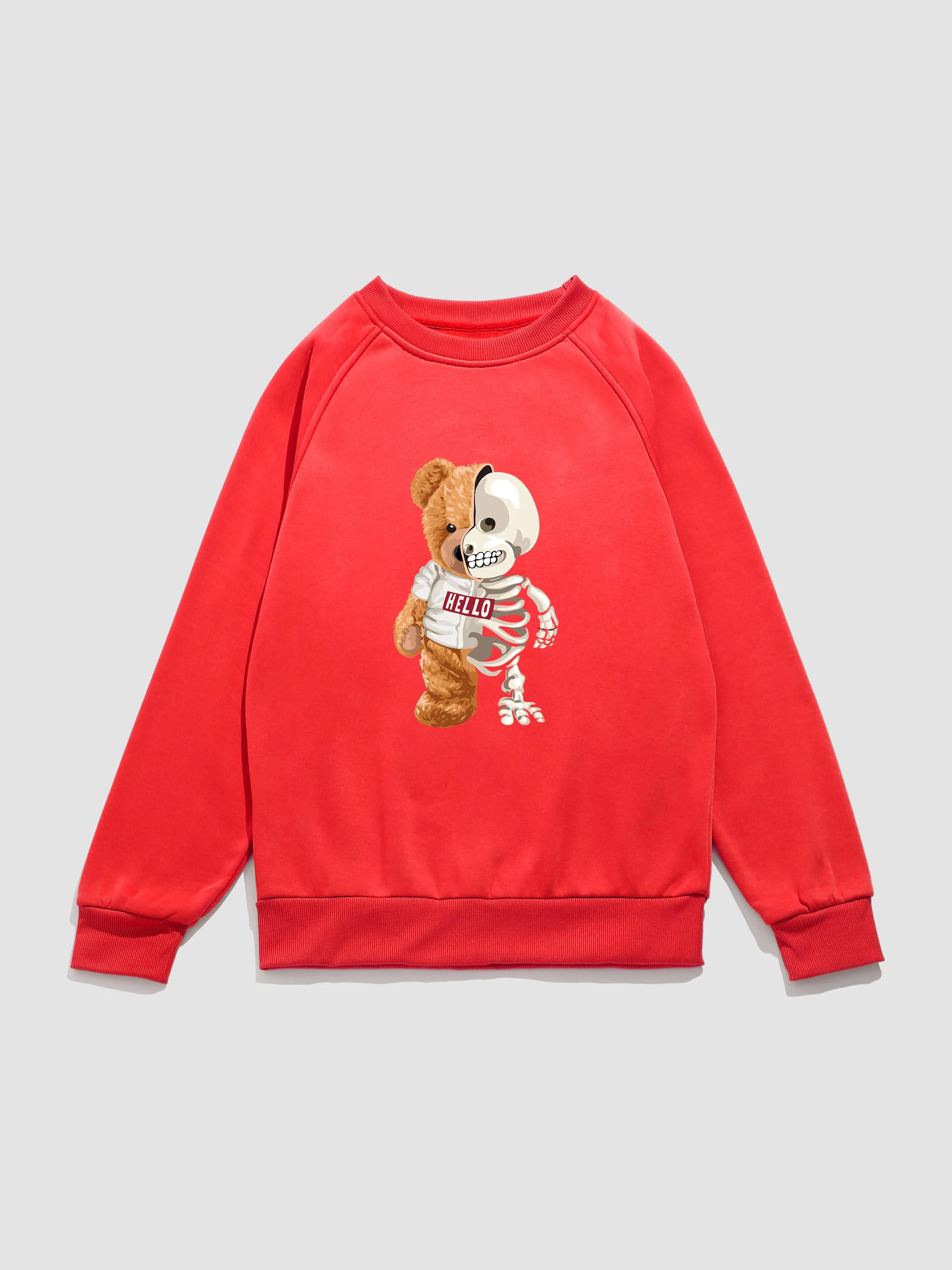 Skeleton Bear Print Raglan Sleeve Sweatshirt