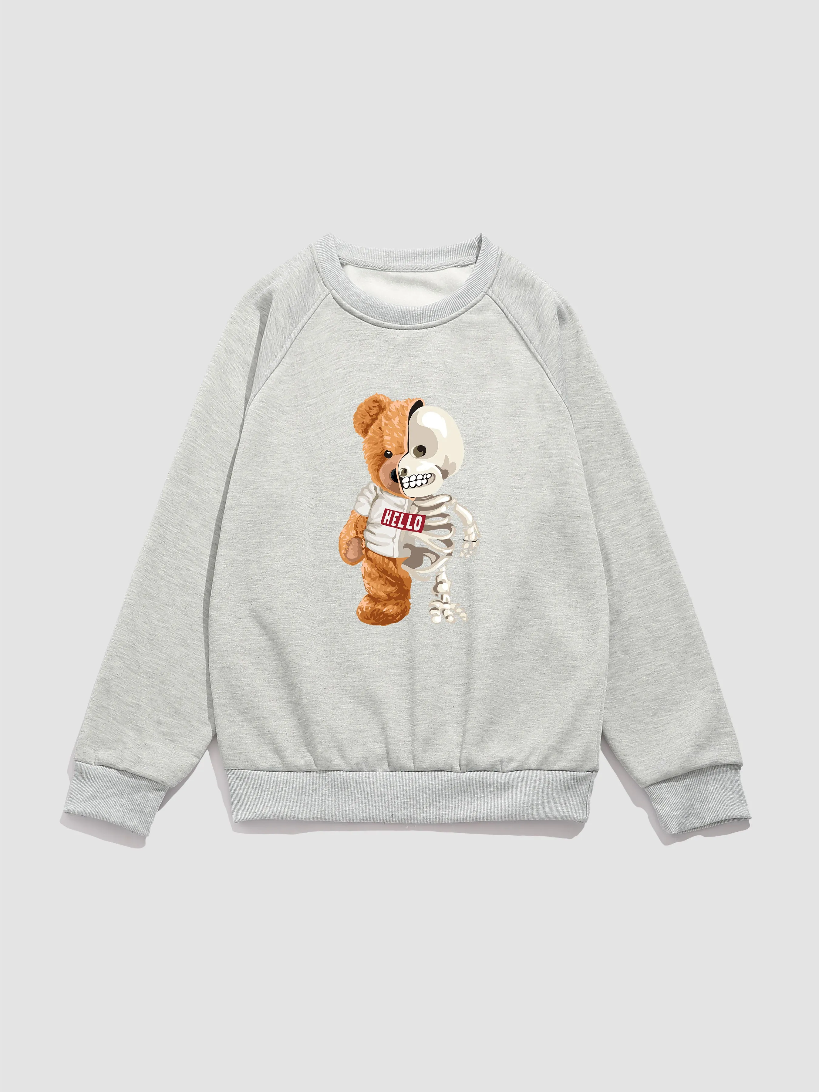 Skeleton Bear Print Raglan Sleeve Sweatshirt