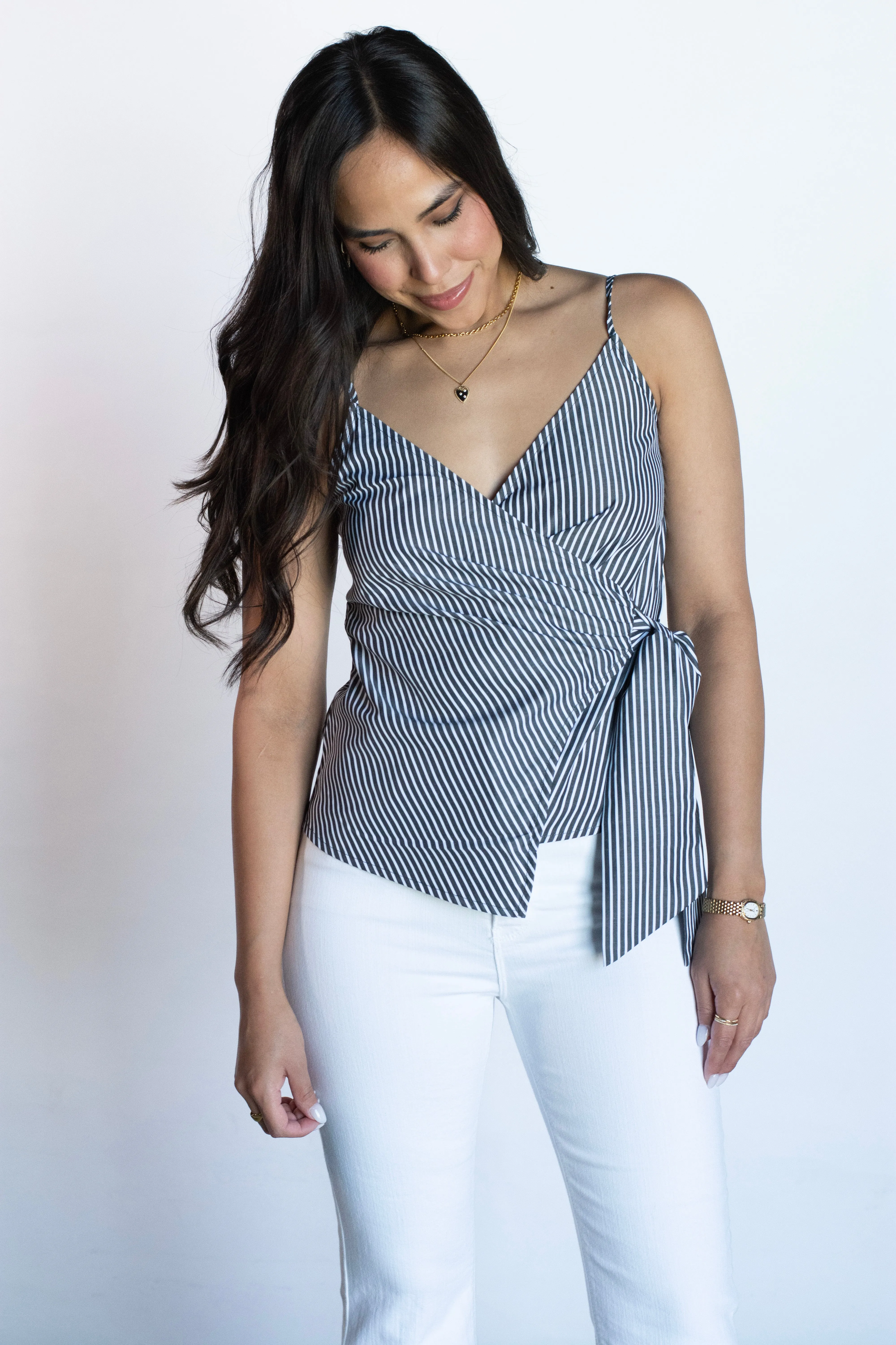 Vineyard Breeze Stripe Wrap Tank Top